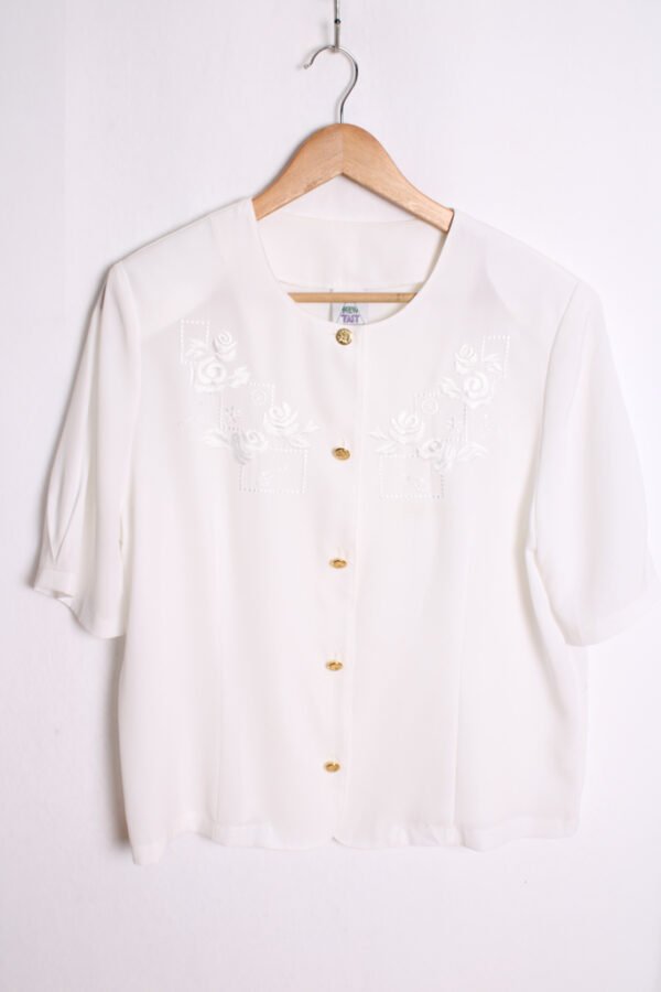 Blusa Blanca Detalles Flores Vintage "L"
