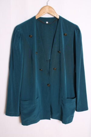 Blusón Azul Petróleo Bolsillos Vintage "L"