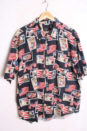 Camisa Vintage Estampada con Banderas USA "2XL"