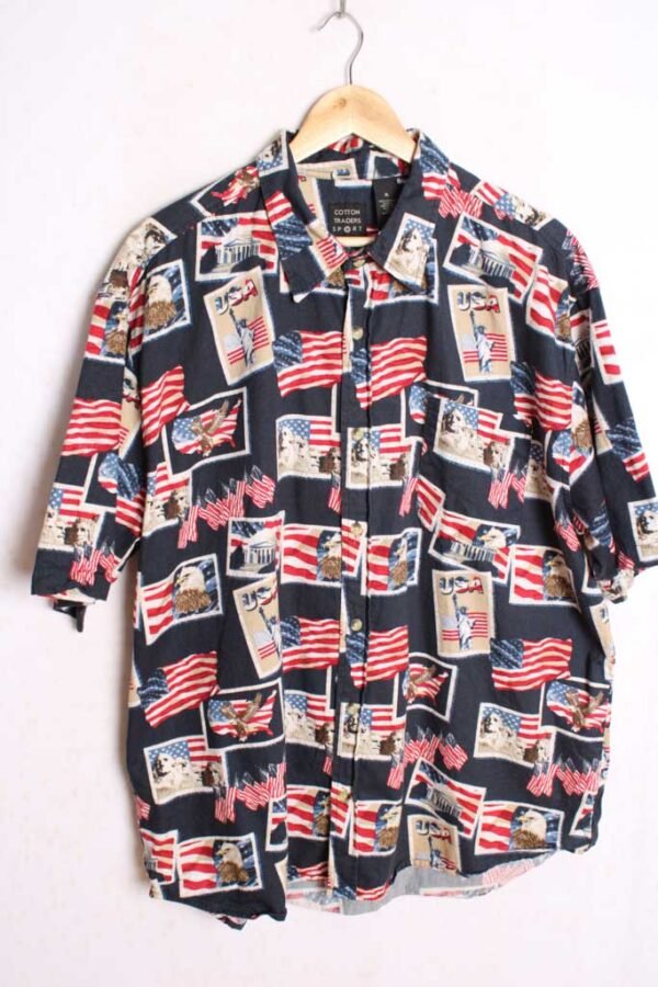 Camisa Vintage Estampada con Banderas USA "2XL"