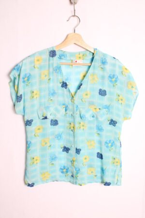 Blusa Gasa Vintage Cuadros y Flores Krügel "S"