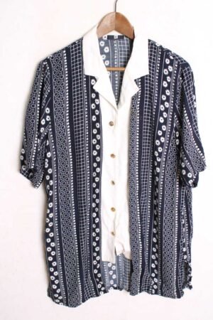 Camisa Efecto Doble Vintage Azul con Flores "L"