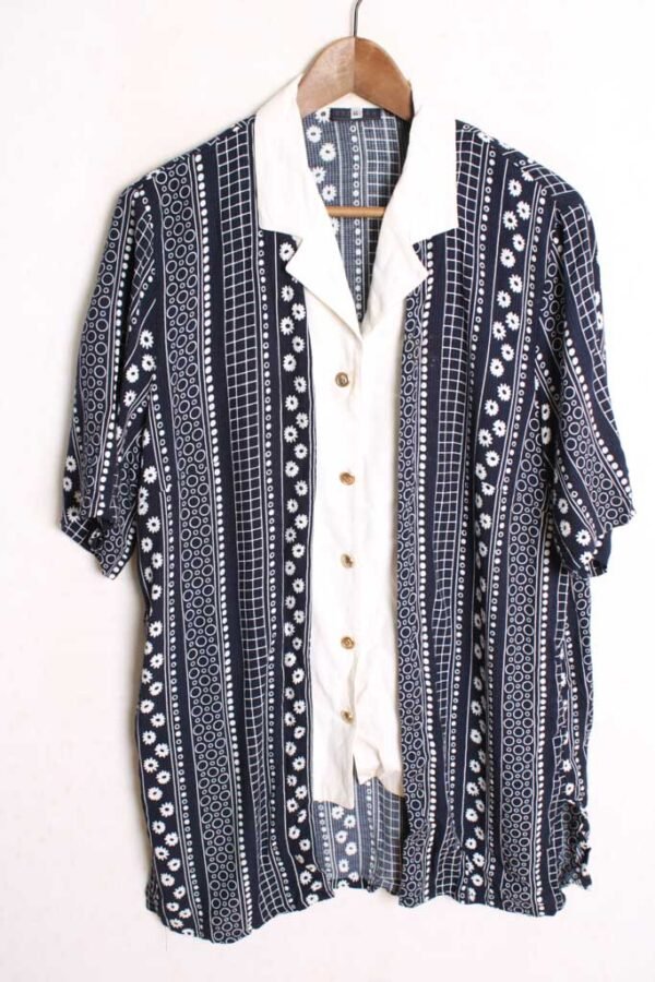 Camisa Efecto Doble Vintage Azul con Flores "L"