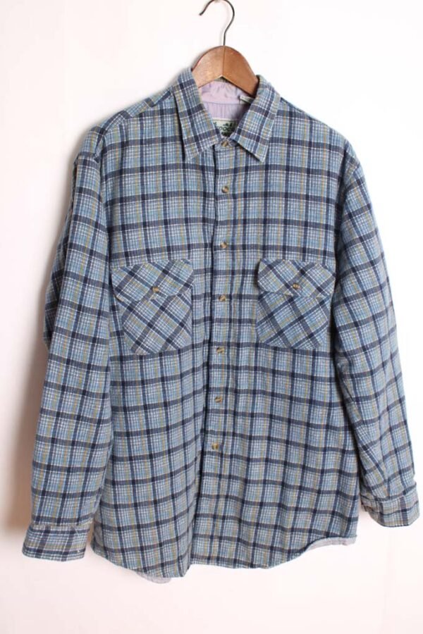 Sobrecamisa Franela Vintage Cuadros Azules "L"