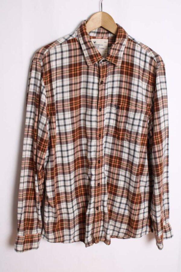 Camisa Cuadros Vintage Marrón y Blanco "L"