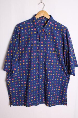 Camisa Azul Vintage Estampado Frutas "XL"