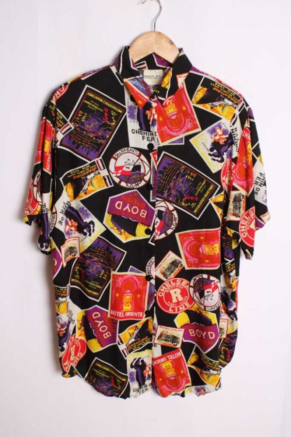 camisa print sport vintage usa-36 Camisa Vintage Negra Posavasos y Postales "L"