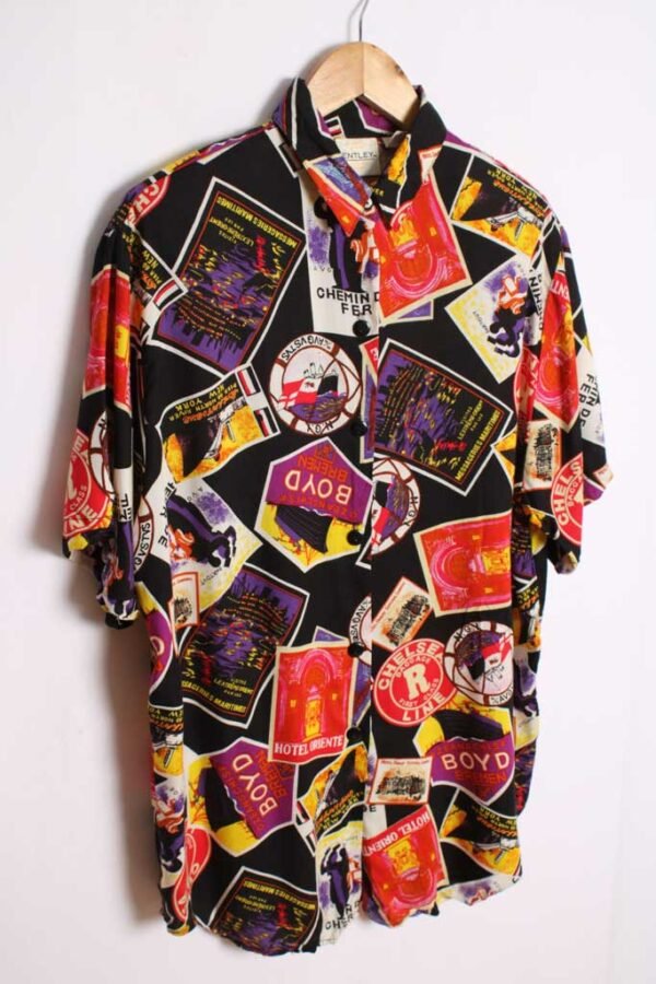 camisa print sport vintage usa-37 Camisa Vintage Negra Posavasos y Postales "L"
