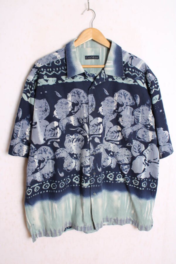 Camisa Vintage Hawaiana Flores Azul "XL"