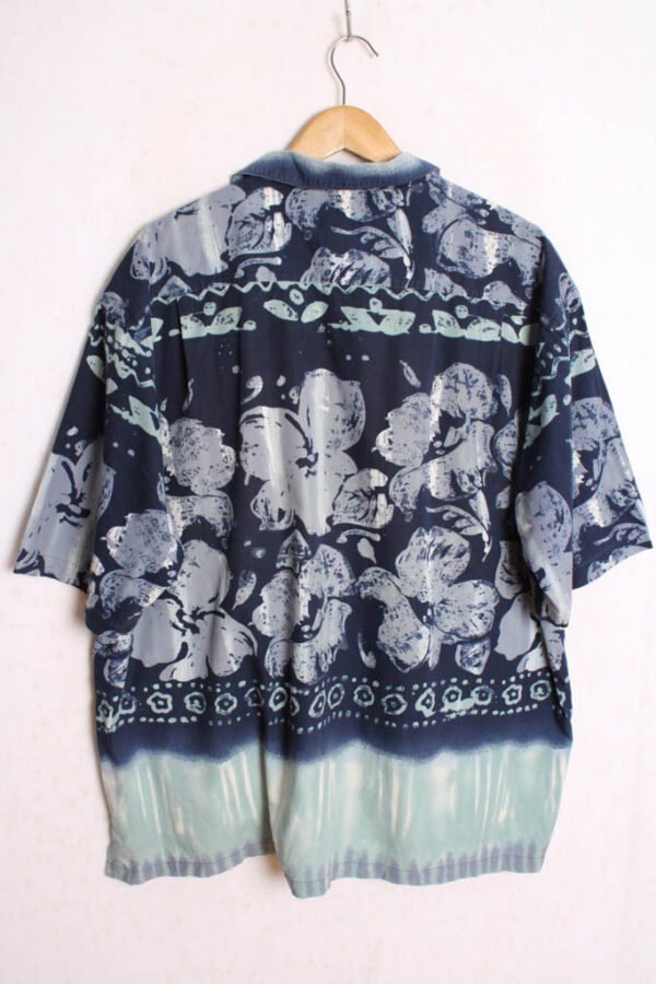 Camisa Vintage Hawaiana Flores Azul "XL"