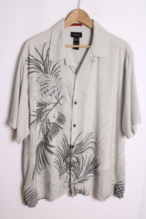 Camisa Hawaiana Gris Vintage con Hojas "XL"