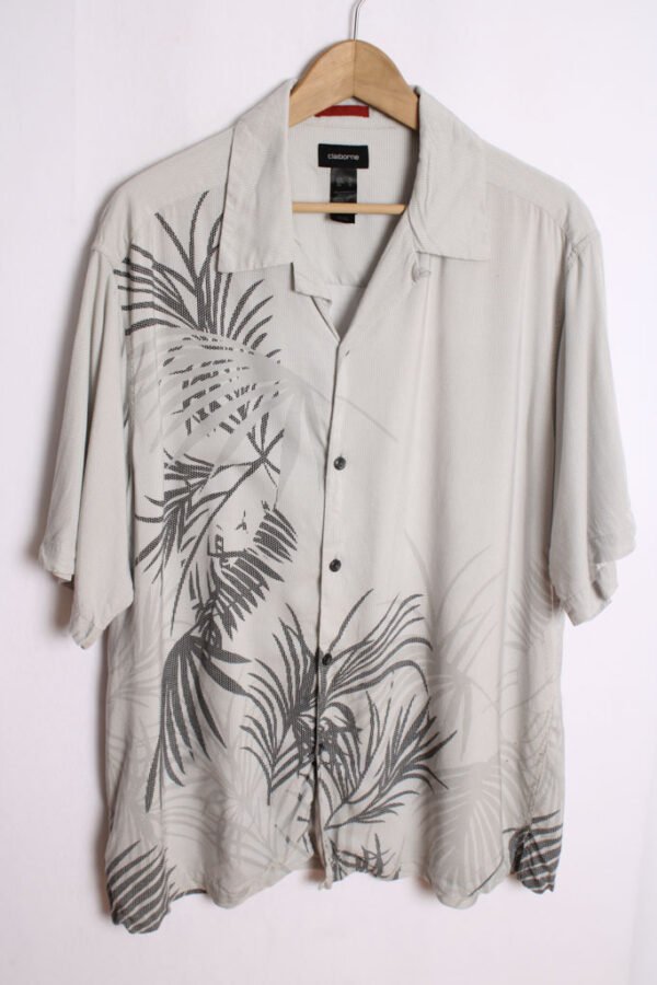 Camisa Hawaiana Gris Vintage con Hojas "XL"