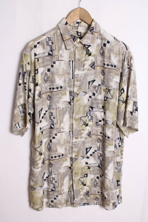 Camisa Print Étnico Vintage Verde y Gris "M"