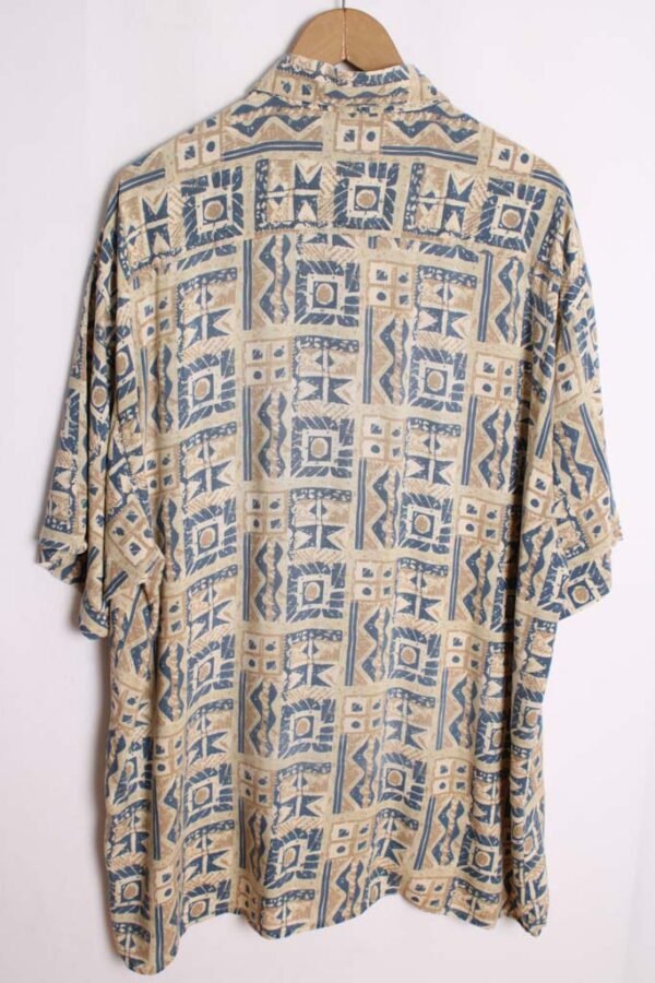 Camisa Print Étnico Vintage Azul y Caqui "2XL"