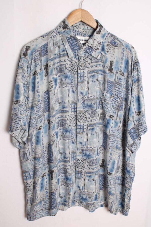 Camisa Print 90s Vintage Azul y Gris "2XL"