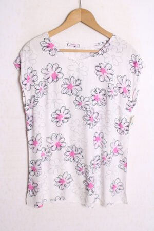 Blusa Vintage Blanca con Flores Rosas "M"