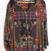 Blusón Vintage de Manga Larga Negro Estampado Geométrico "2XL"