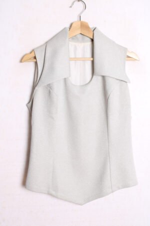 Top Vintage Brillos Plateado con Cuello Pico "S"