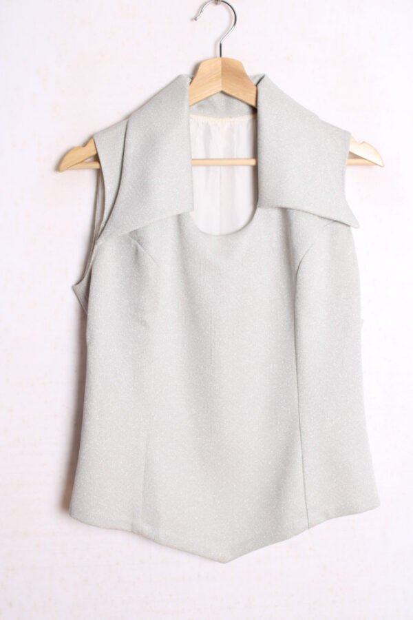 camisa-vintage-mujer-59.jpg Top Vintage Brillos Plateado con Cuello Pico "S"
