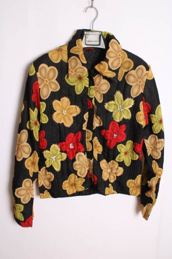 crazy print jacket vintage mujer-30 Chaqueta Negra Vintage Flores y Lentejuelas "L/XL"