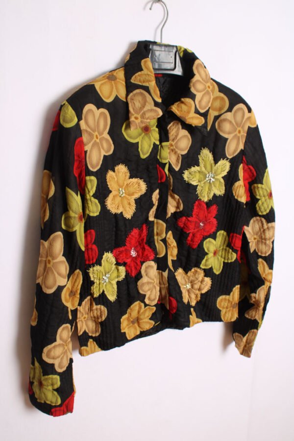 crazy print jacket vintage mujer Chaqueta Negra Vintage Flores y Lentejuelas "L/XL"
