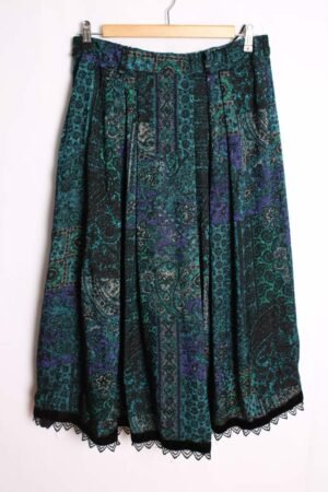 Falda A-Line Vintage Verde y Azul Paisley "XL"