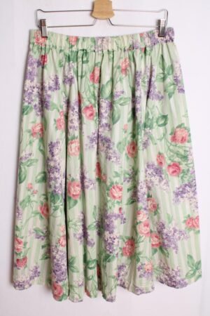 Falda Rayas Verdes Vintage con Flores "L/XL"