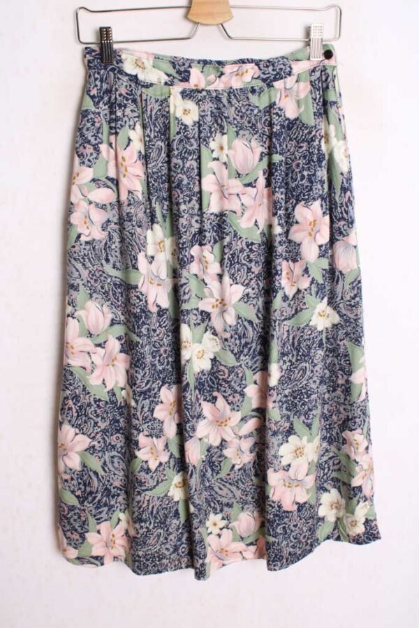 Falda con Vuelo Vintage Azul con Flores "S"