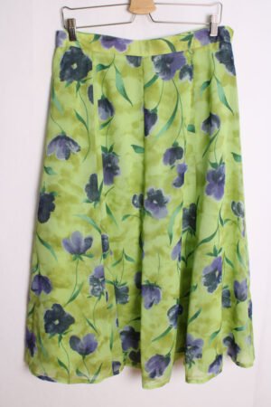 Falda Verde Flúor Vintage con Flores "XL"