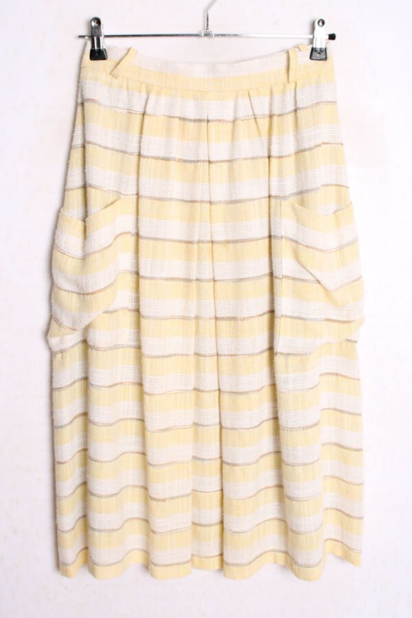 Falda Midi Vintage Rayas Blancas y Amarillo Pastel "L"