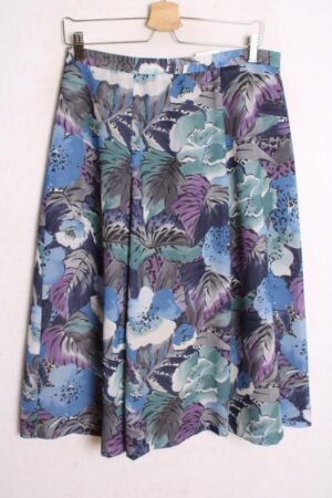 Falda A-Line Vintage Azul con Flores "M/L"