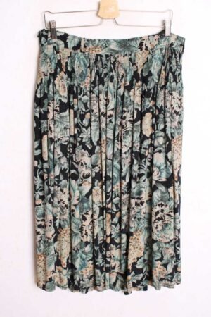 Falda A-Line Vintage Azul Marino con Flores "XL"