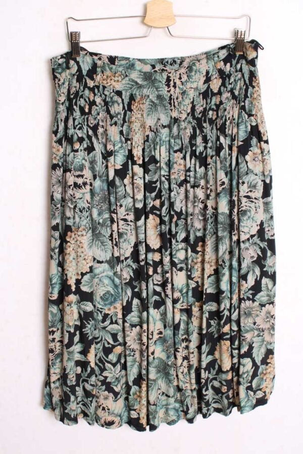 Falda A-Line Vintage Azul Marino con Flores "XL"