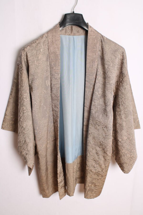 Haori Japonés Vintage Kimono Gris Estampado