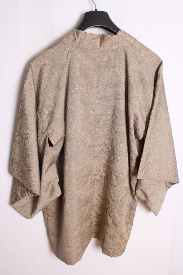 Haori Japonés Vintage Kimono Gris Estampado