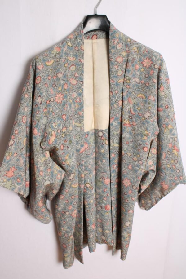 Kimono Haori Japonés Vintage Azul con Flores