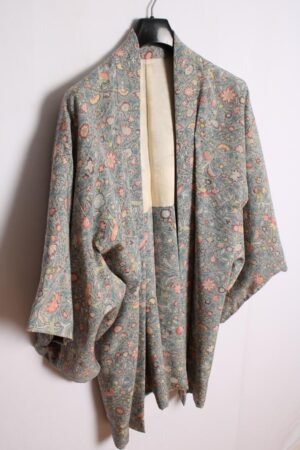 Kimono Haori Japonés Vintage Azul con Flores