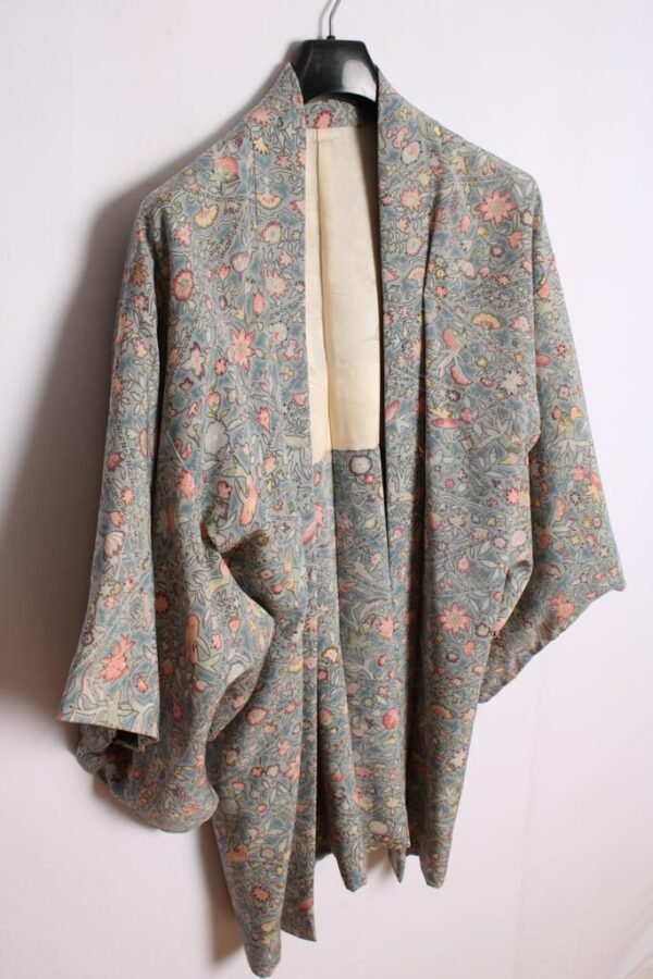 Kimono Haori Japonés Vintage Azul con Flores