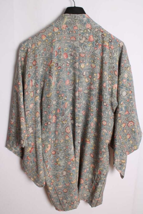 Kimono Haori Japonés Vintage Azul con Flores