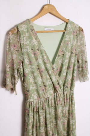 Vestido Midi Vintage Verde Flores "M"
