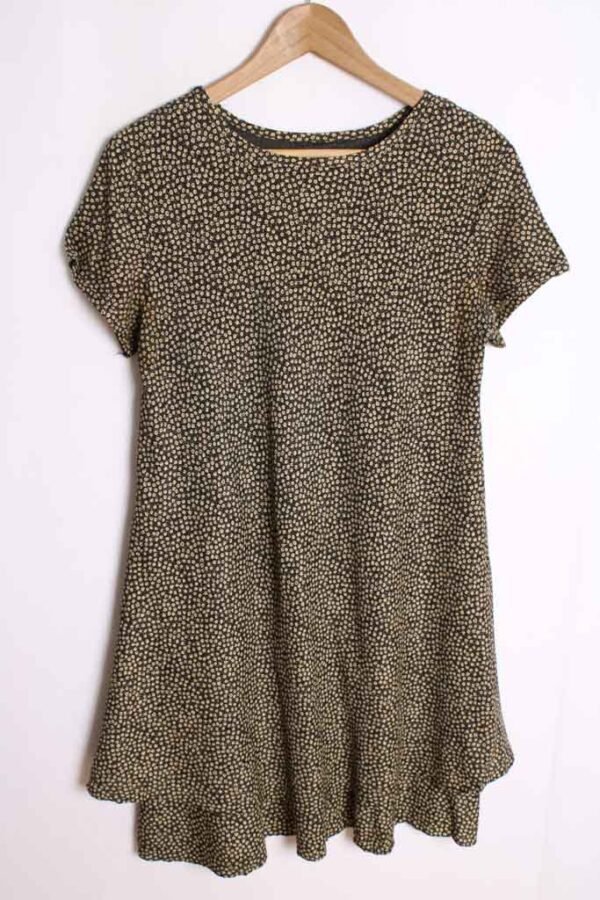 Vestido Vintage Negro Motitas Amarillas "XL"