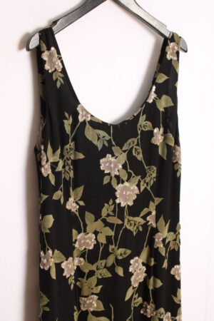 Vestido Seda Largo Vintage Flores Lentejuelas "L"