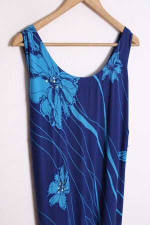 Vestido Largo Vintage Azul Flores "3XL"