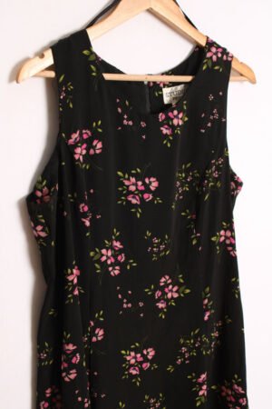 Vestido Largo Vintage Negro Flores "XL"