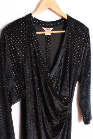 Vestido Terciopelo Vintage Negro Lunares Dorados "M"