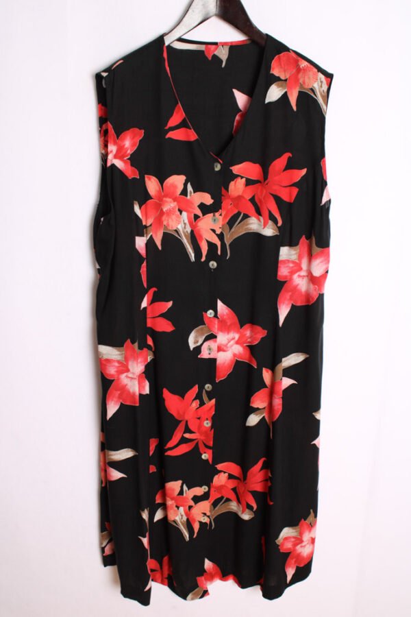 Vestido Sin Mangas Negro Vintage con Flores "XL"