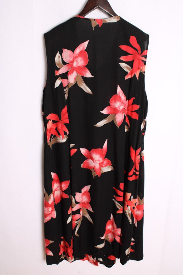 Vestido Sin Mangas Negro Vintage con Flores "XL"
