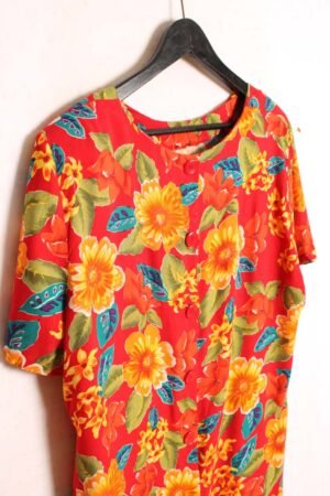 Vestido Camisero Vintage Rojo Flores "2XL"