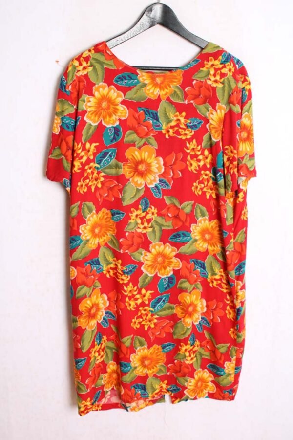 Vestido Camisero Vintage Rojo Flores "2XL"