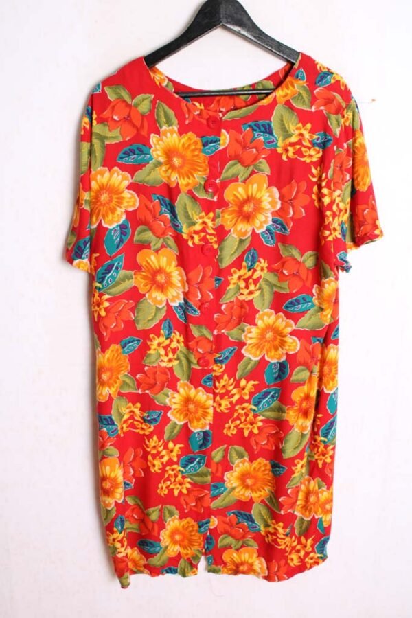 Vestido Camisero Vintage Rojo Flores "2XL"